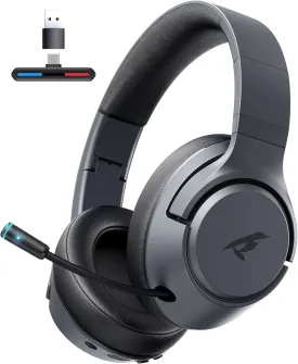 Wireless Gaming Headset for Nintendo SwitchOLEDLite,2.4Ghz USB & Type-C Bluetooth 5.4 Gaming Headphones with Noise Cancelling Microphone, 40Hr Battery, for PS5, PS4, PC, Mac, Laptop, Grey