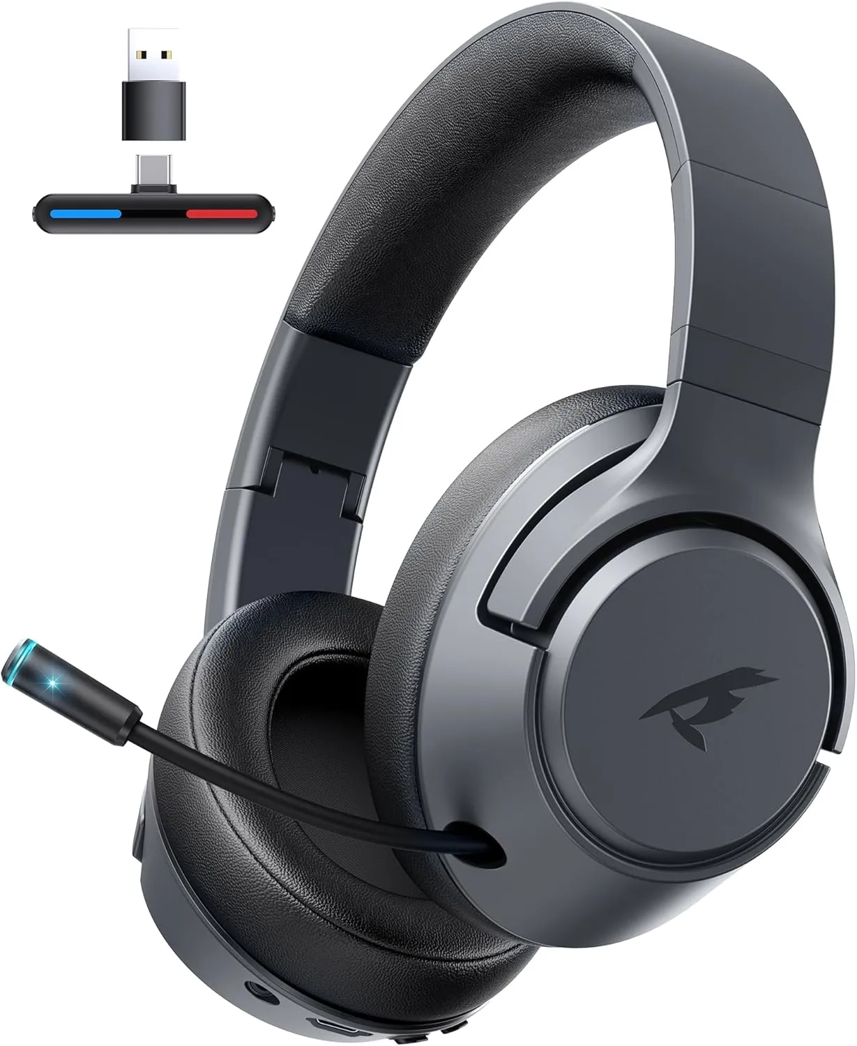 Wireless Gaming Headset for Nintendo SwitchOLEDLite,2.4Ghz USB & Type-C Bluetooth 5.4 Gaming Headphones with Noise Cancelling Microphone, 40Hr Battery, for PS5, PS4, PC, Mac, Laptop, Grey