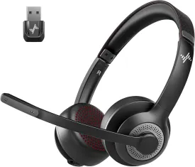 Wireless Headset with AI Noise Cancelling Microphone Bluetooth Headset - Bluetooth V5.2 Headphones with USB Dongle & Mic Mute for Computer/Laptop/PC/iPhone/Android/Cell Phones (Bluetooth USB Dongle)