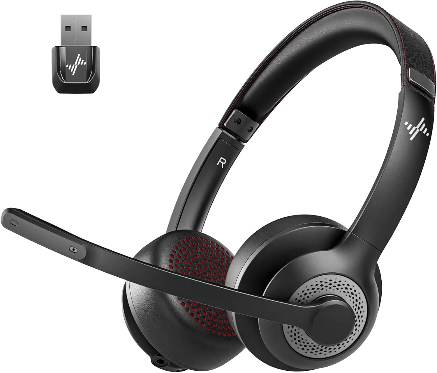 Wireless Headset with AI Noise Cancelling Microphone Bluetooth Headset - Bluetooth V5.2 Headphones with USB Dongle & Mic Mute for Computer/Laptop/PC/iPhone/Android/Cell Phones (Bluetooth USB Dongle)