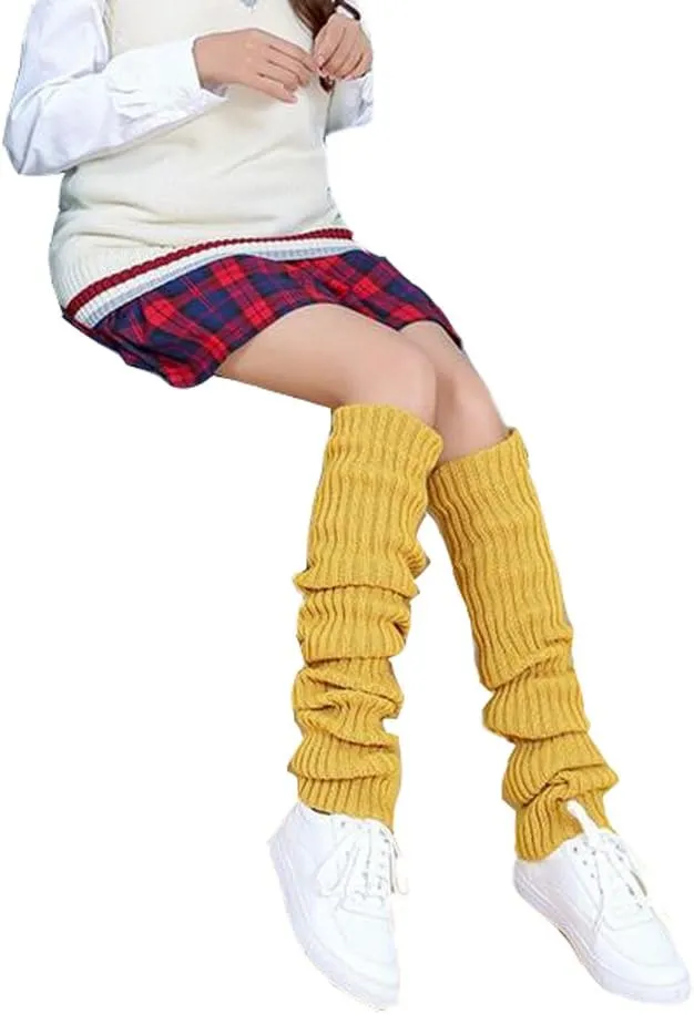 Women 80s Winter Extra Long Over Knee High Leg Warmers Knitted Thick Wool Crochet Boot Socks