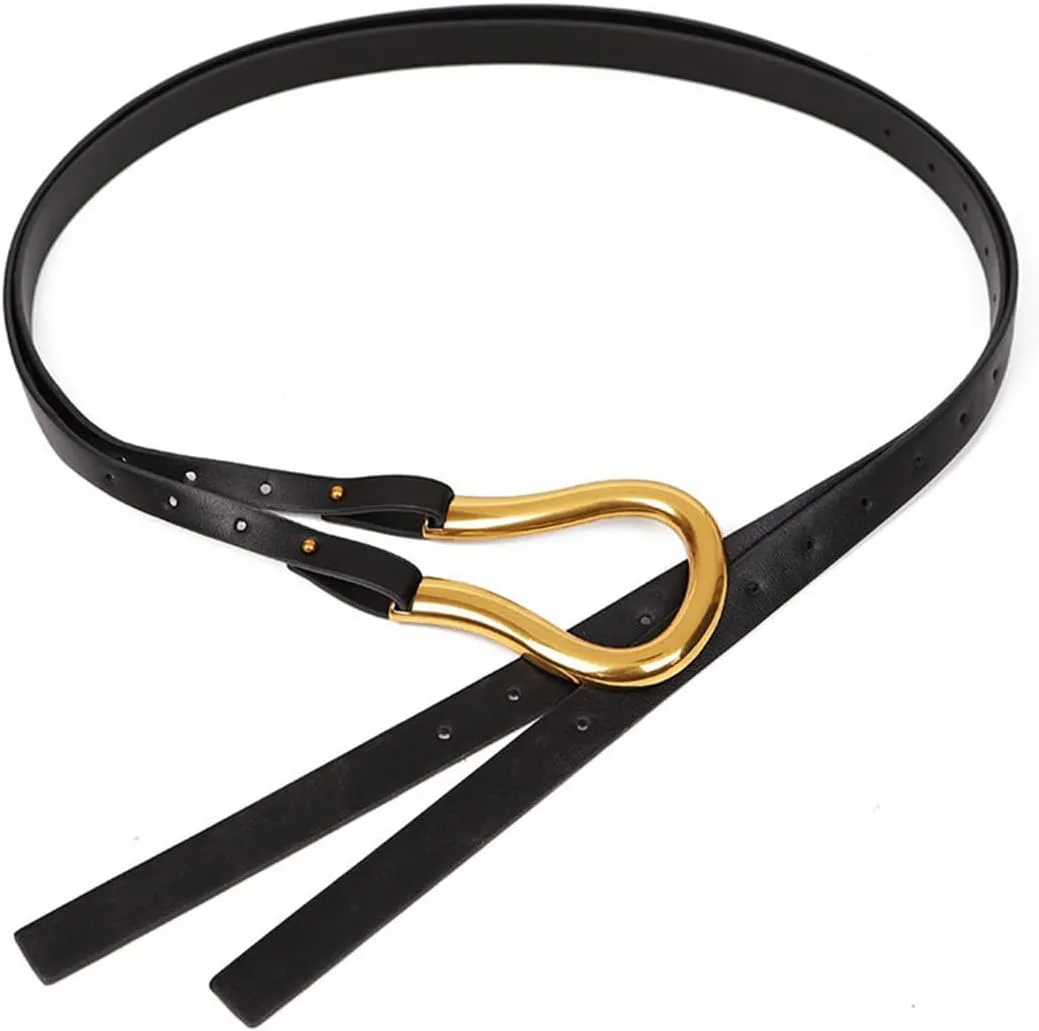 Women PU Leather Waist Belt Double Strap Tie Wrap Cinch Belt