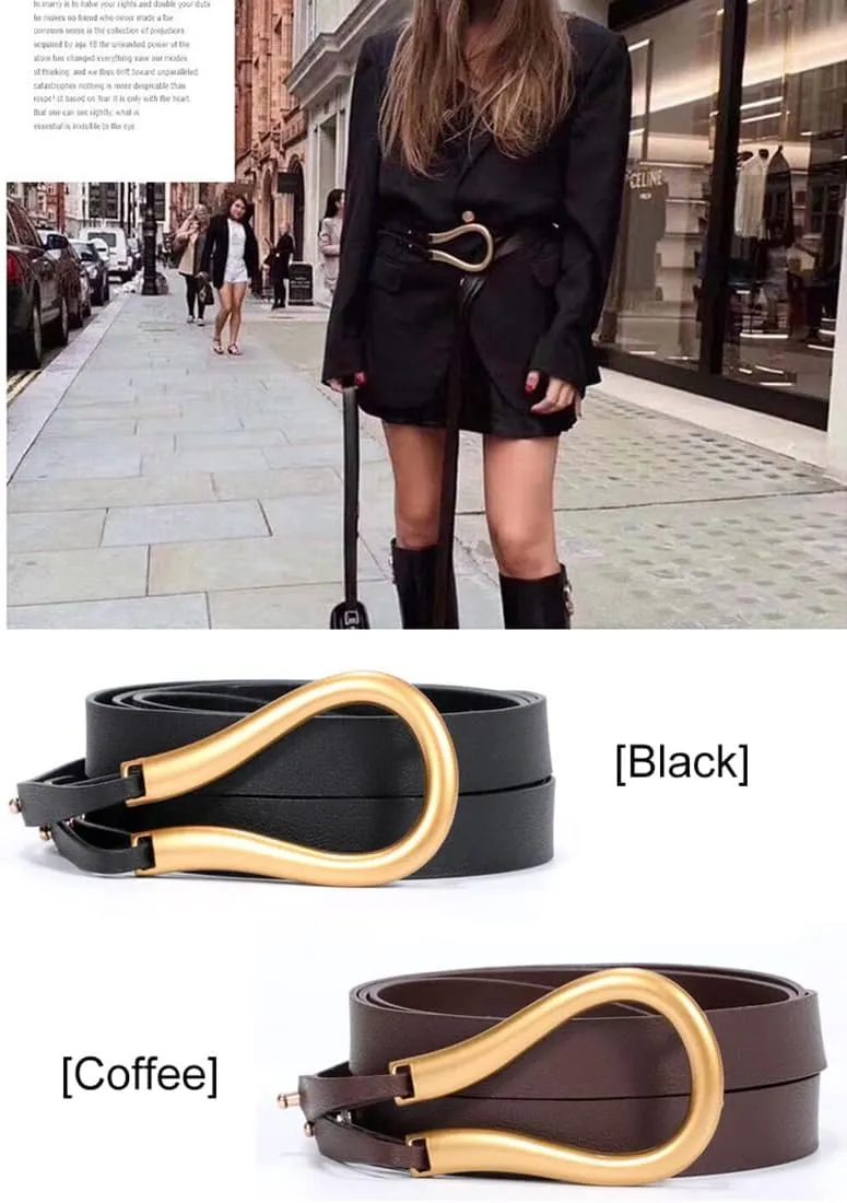 Women PU Leather Waist Belt Double Strap Tie Wrap Cinch Belt