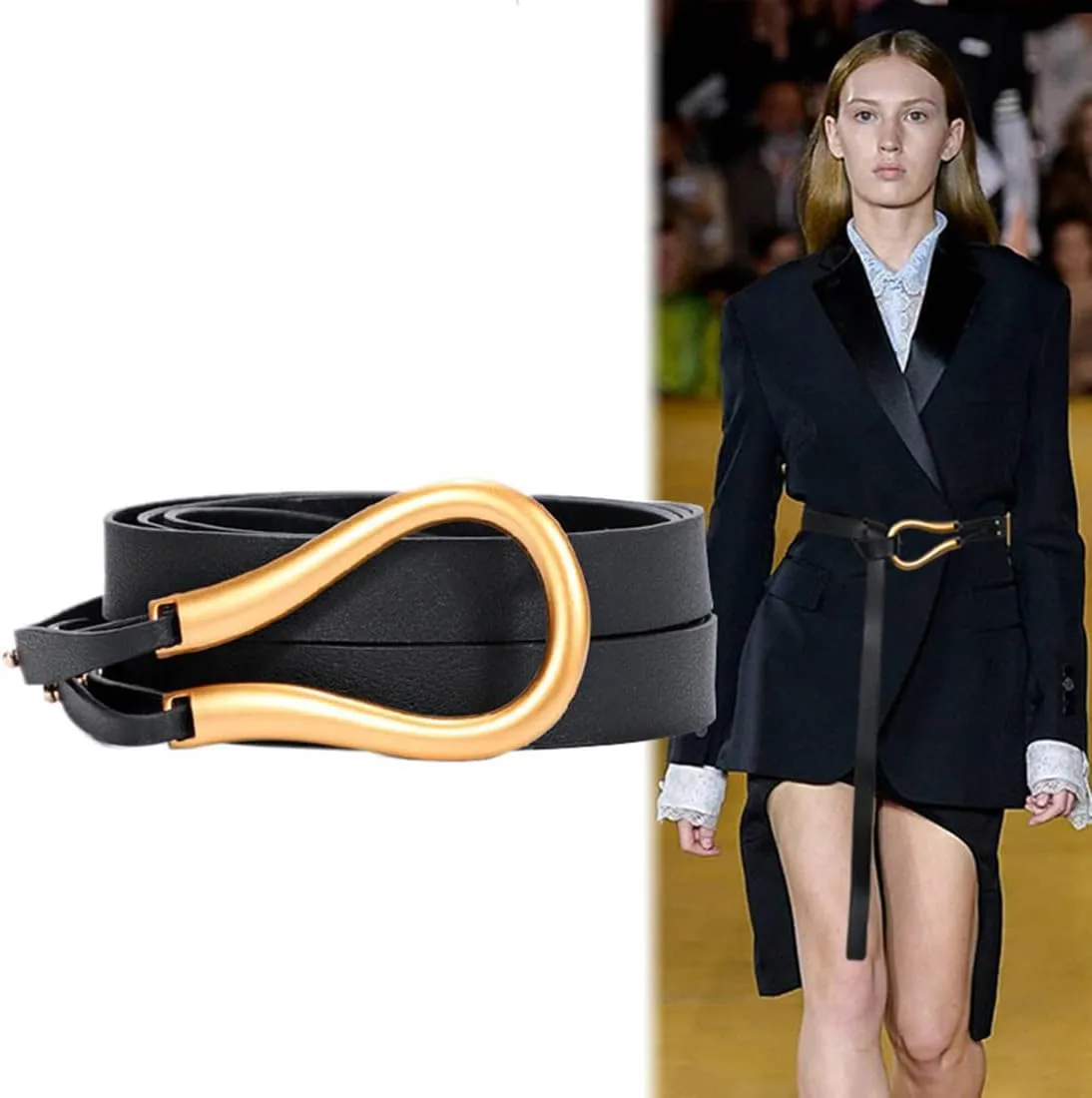 Women PU Leather Waist Belt Double Strap Tie Wrap Cinch Belt