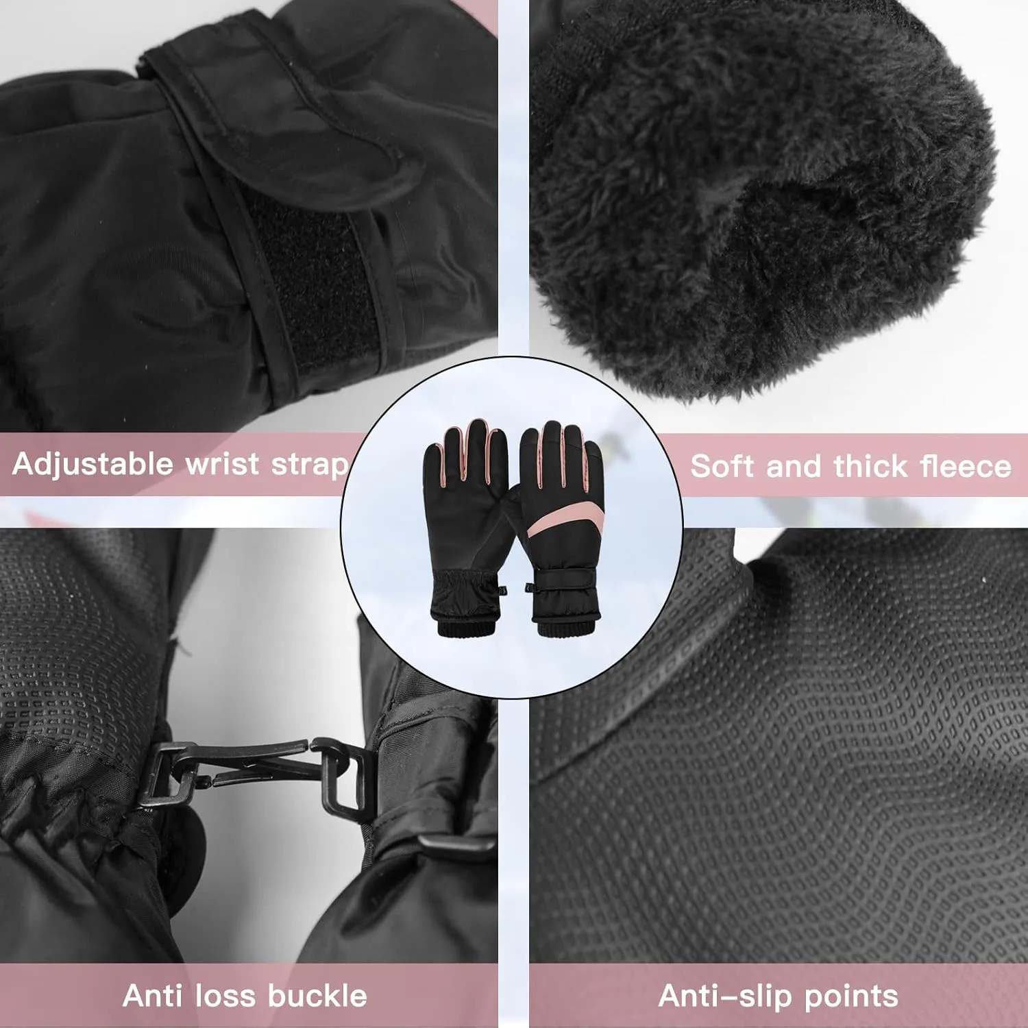 Women Ski Gloves - Windproof Thermal Touchscreen Waterproof Winter Warm Snow Gloves for Skiing Cycling Outdoor Sports