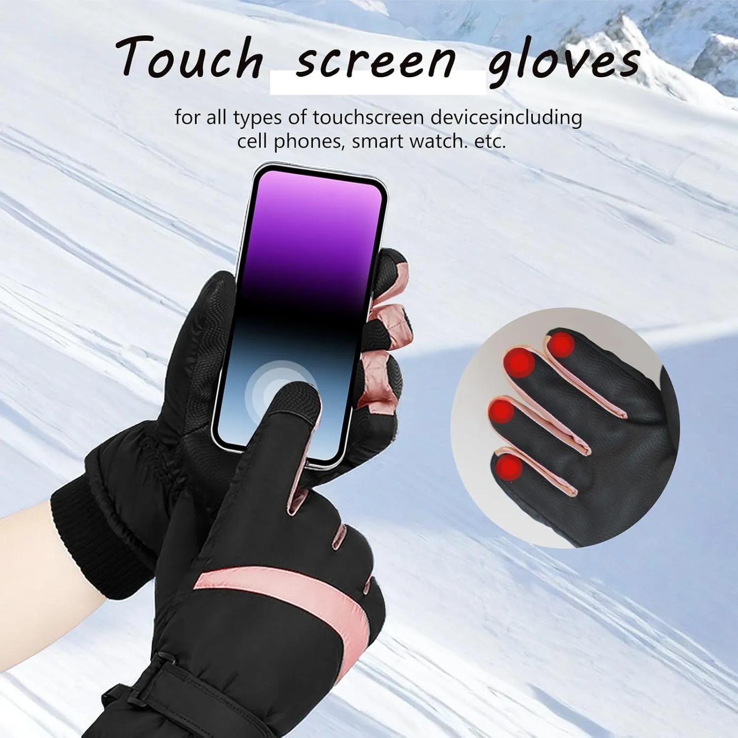 Women Ski Gloves - Windproof Thermal Touchscreen Waterproof Winter Warm Snow Gloves for Skiing Cycling Outdoor Sports