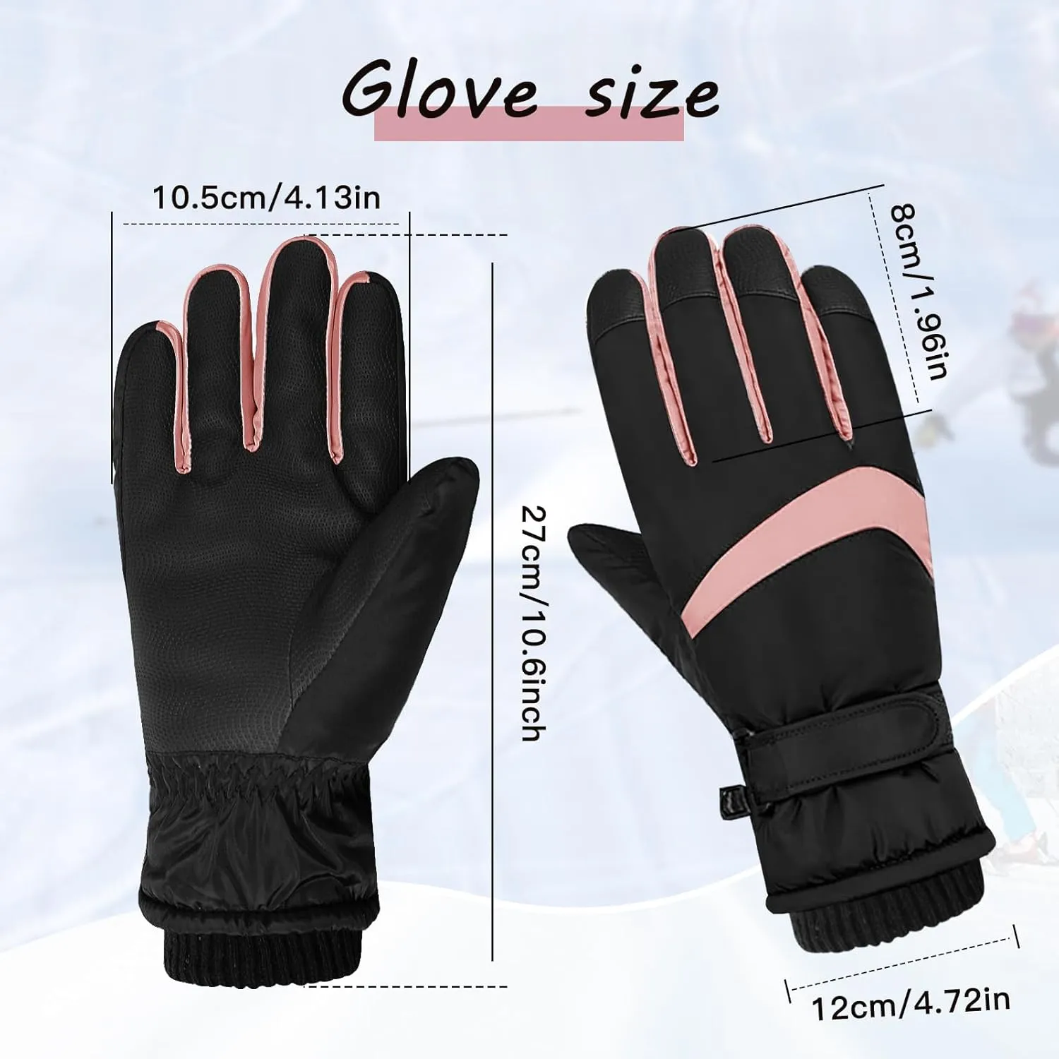 Women Ski Gloves - Windproof Thermal Touchscreen Waterproof Winter Warm Snow Gloves for Skiing Cycling Outdoor Sports
