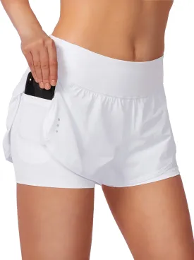 Women's 2 in 1 Running Shorts High Waisted Spandex Shorts Gym Yoga Workout Athletic Shorts for Women with Zipper Pockets