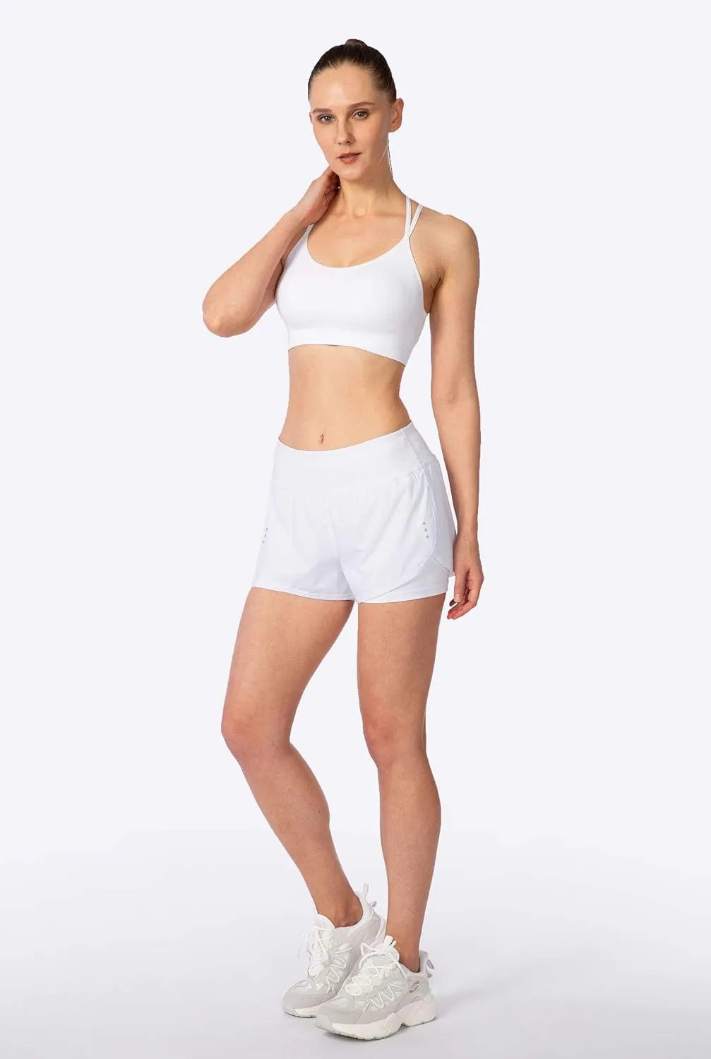 Women's 2 in 1 Running Shorts High Waisted Spandex Shorts Gym Yoga Workout Athletic Shorts for Women with Zipper Pockets