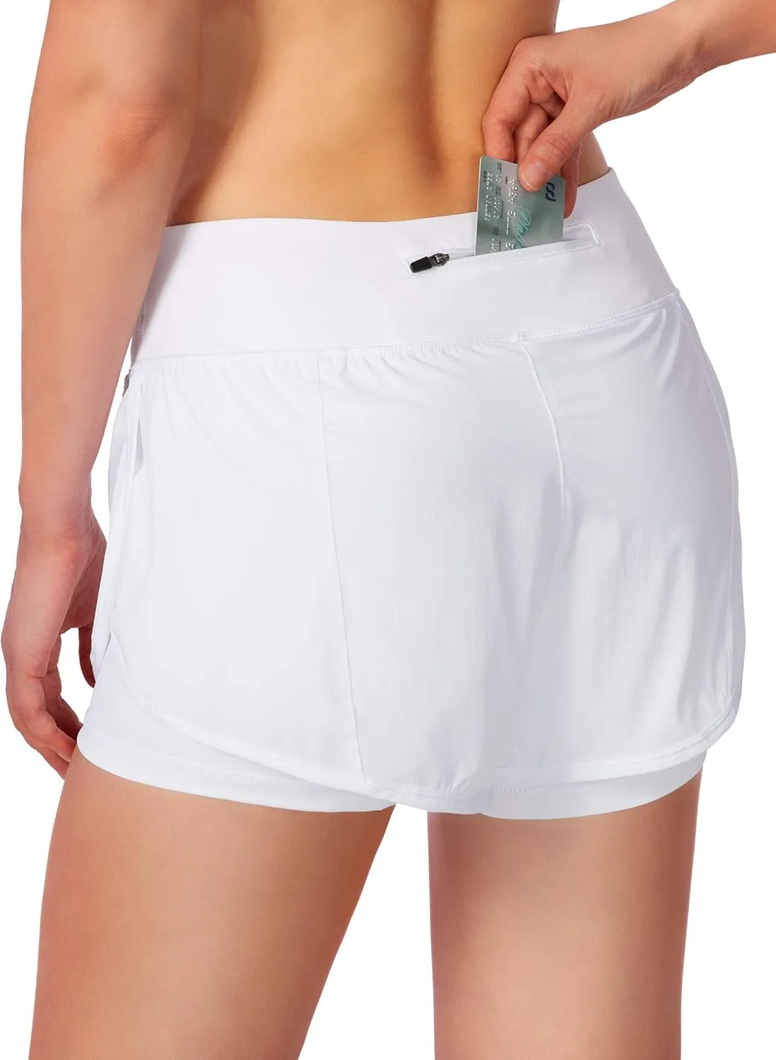 Women's 2 in 1 Running Shorts High Waisted Spandex Shorts Gym Yoga Workout Athletic Shorts for Women with Zipper Pockets