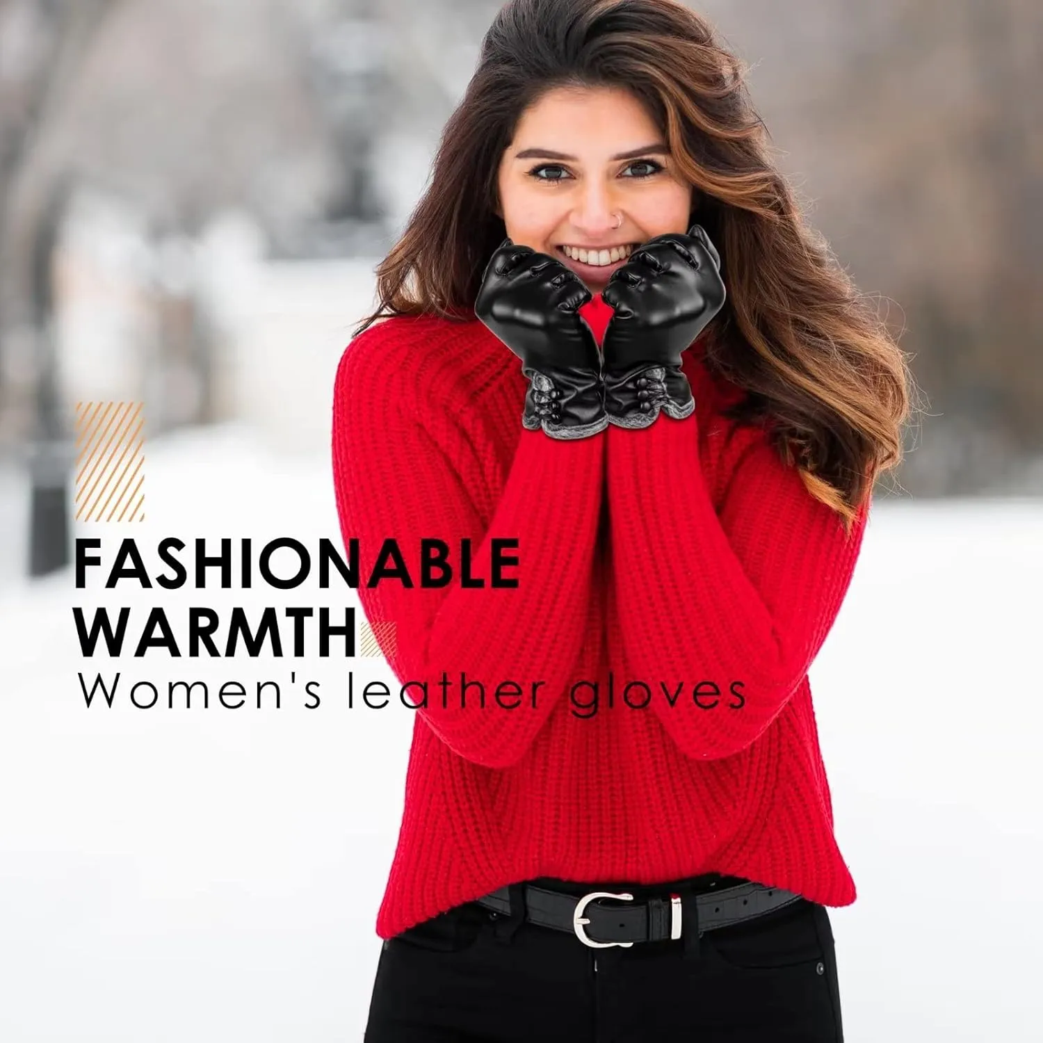 Womens Leather Gloves Fashion Cute, Gloves for Women Cashmere Lined, Winter Gloves for Women Touchscreen Driving