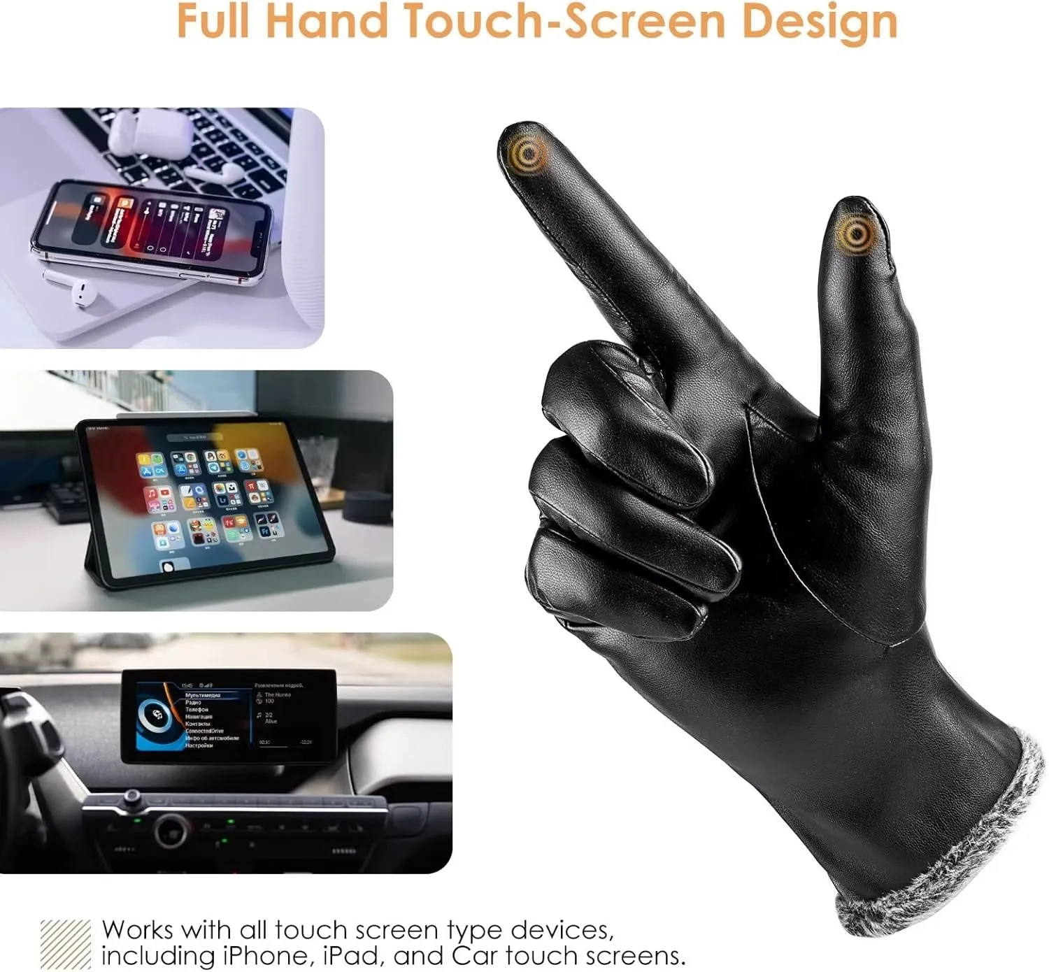 Womens Leather Gloves Fashion Cute, Gloves for Women Cashmere Lined, Winter Gloves for Women Touchscreen Driving