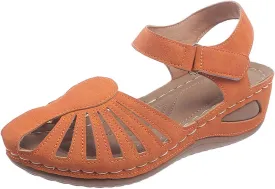 Women's Wedge Heels Ankle Strap Low Summer Sandals Closed Toe Hollow Out Orthopedic Bohemia Fishmouth Wedges Sandal