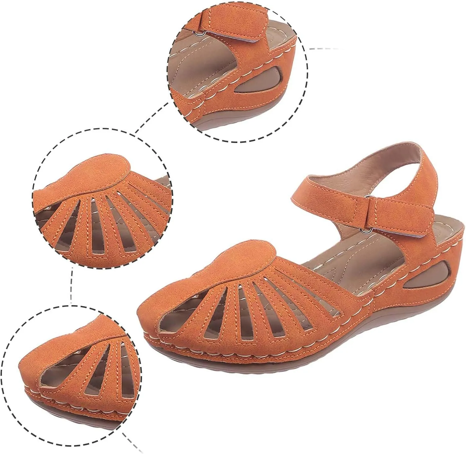 Women's Wedge Heels Ankle Strap Low Summer Sandals Closed Toe Hollow Out Orthopedic Bohemia Fishmouth Wedges Sandal