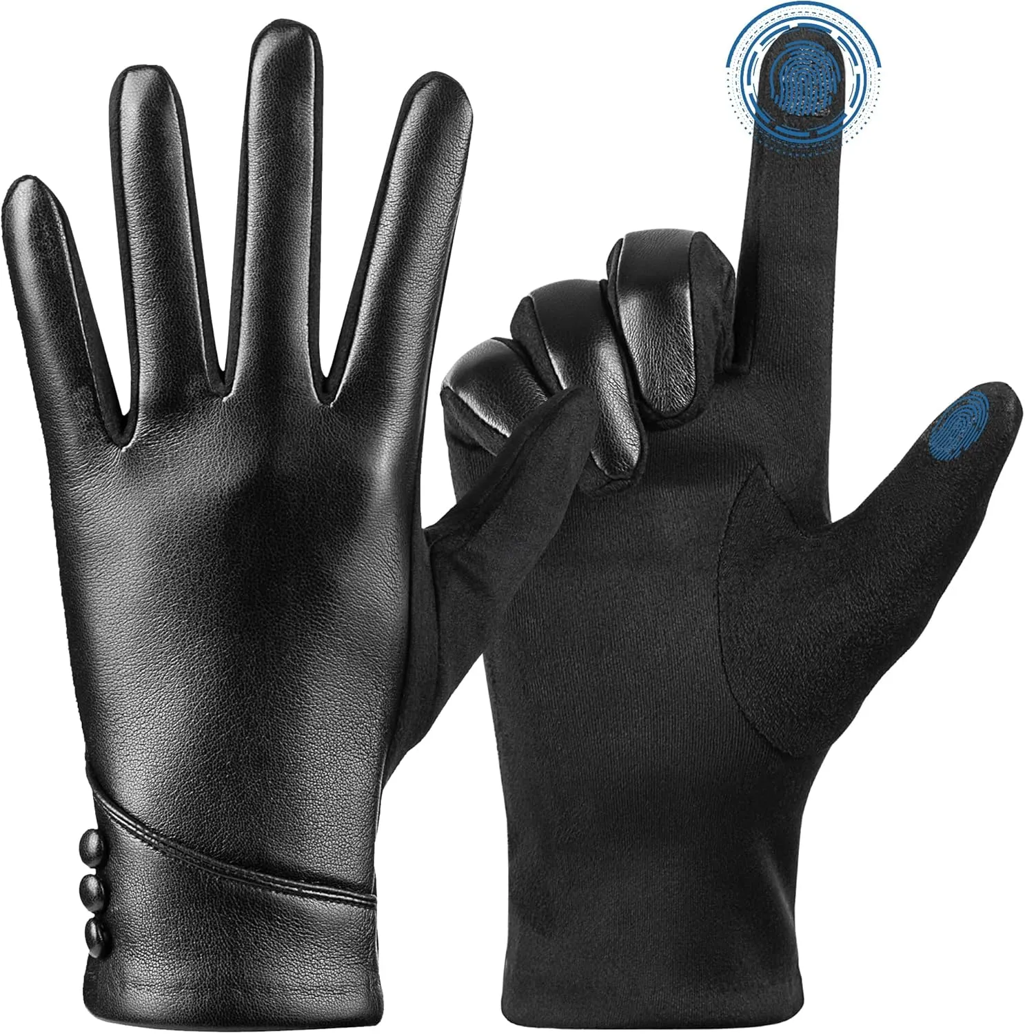 Womens Winter Leather Gloves Touch Screen Wool Lined Windproof Warm Suede Fashion Dress Gloves