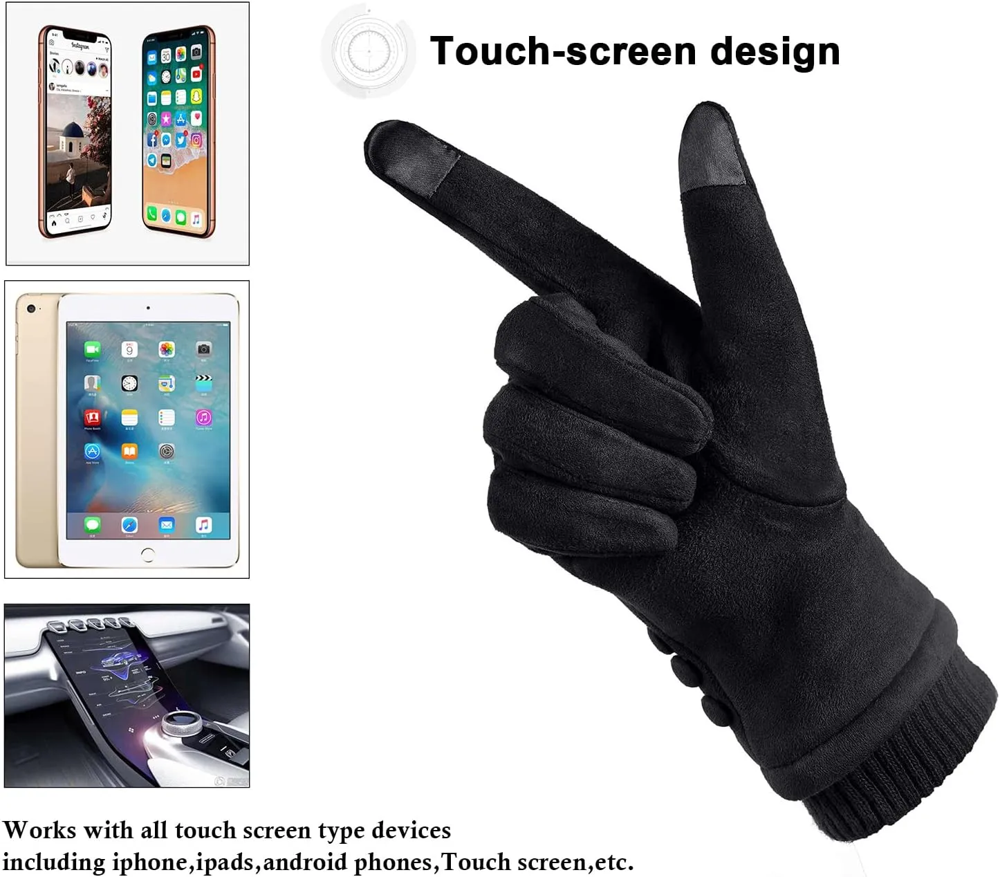 Women's Winter Touch Screen Texting Phone Windproof Gloves - Fleece Lined, Thick Warm Gloves