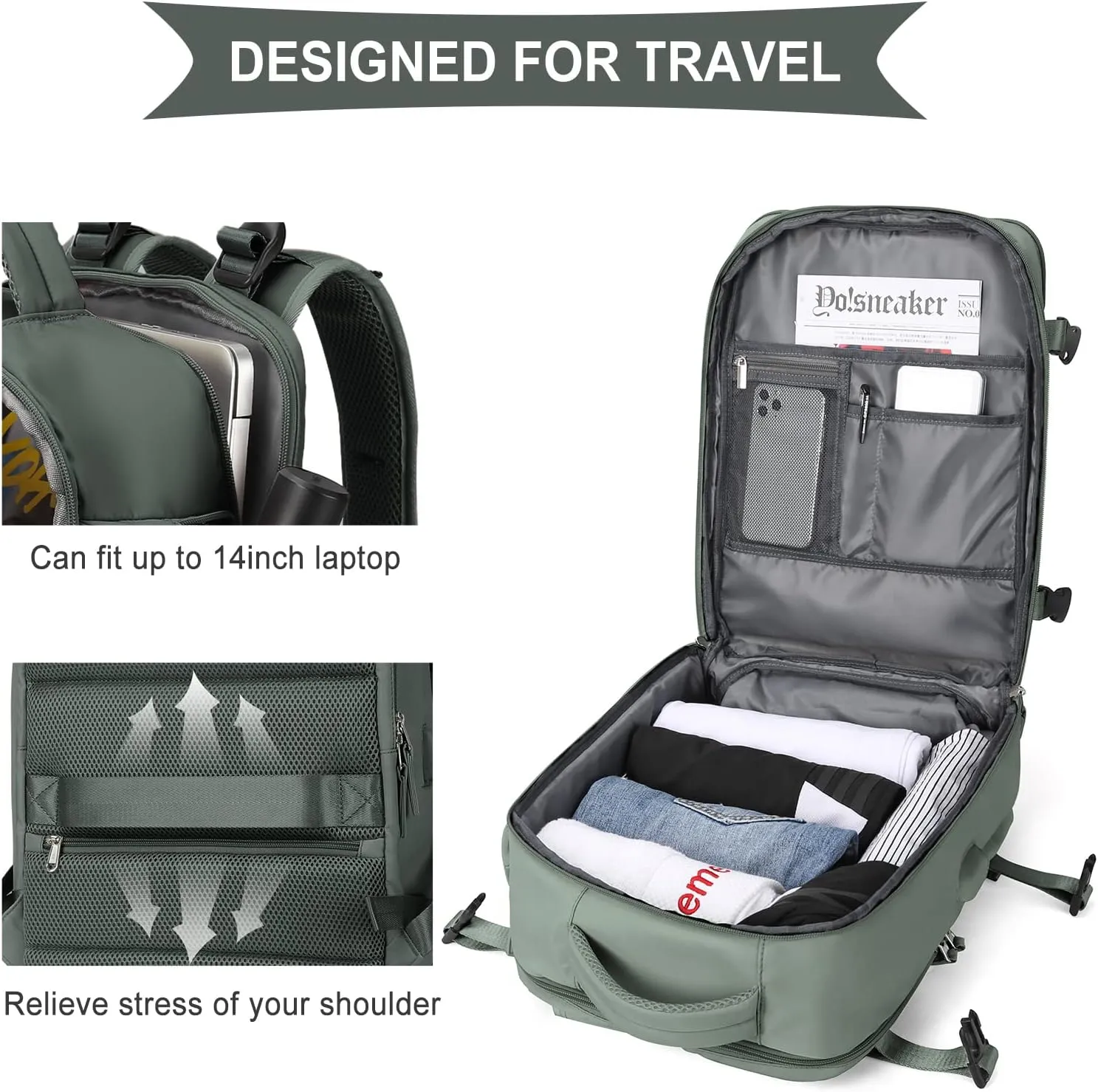 WONHOX Large Travel Backpack Carry on Flight Approved Laptop Work Business Backpack for Women Men Mochila de Viaje
