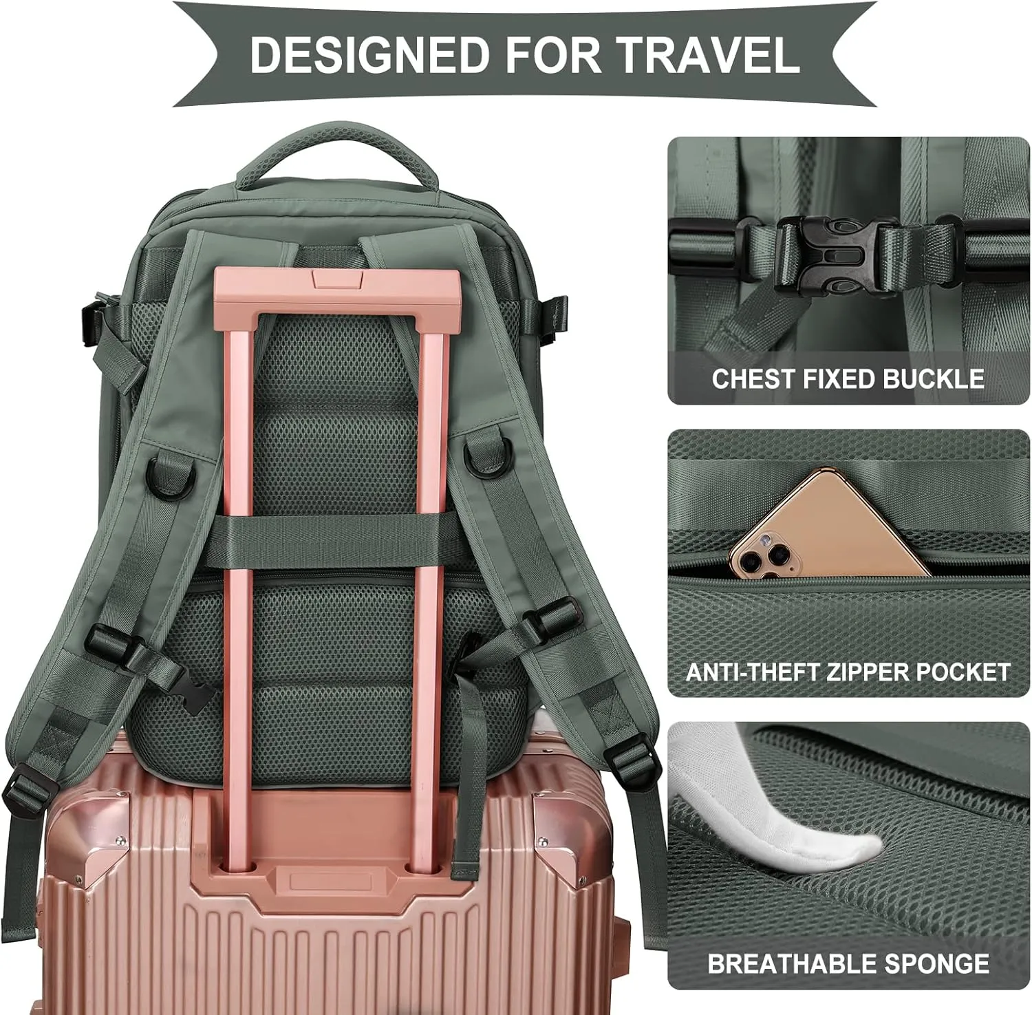 WONHOX Large Travel Backpack Carry on Flight Approved Laptop Work Business Backpack for Women Men Mochila de Viaje