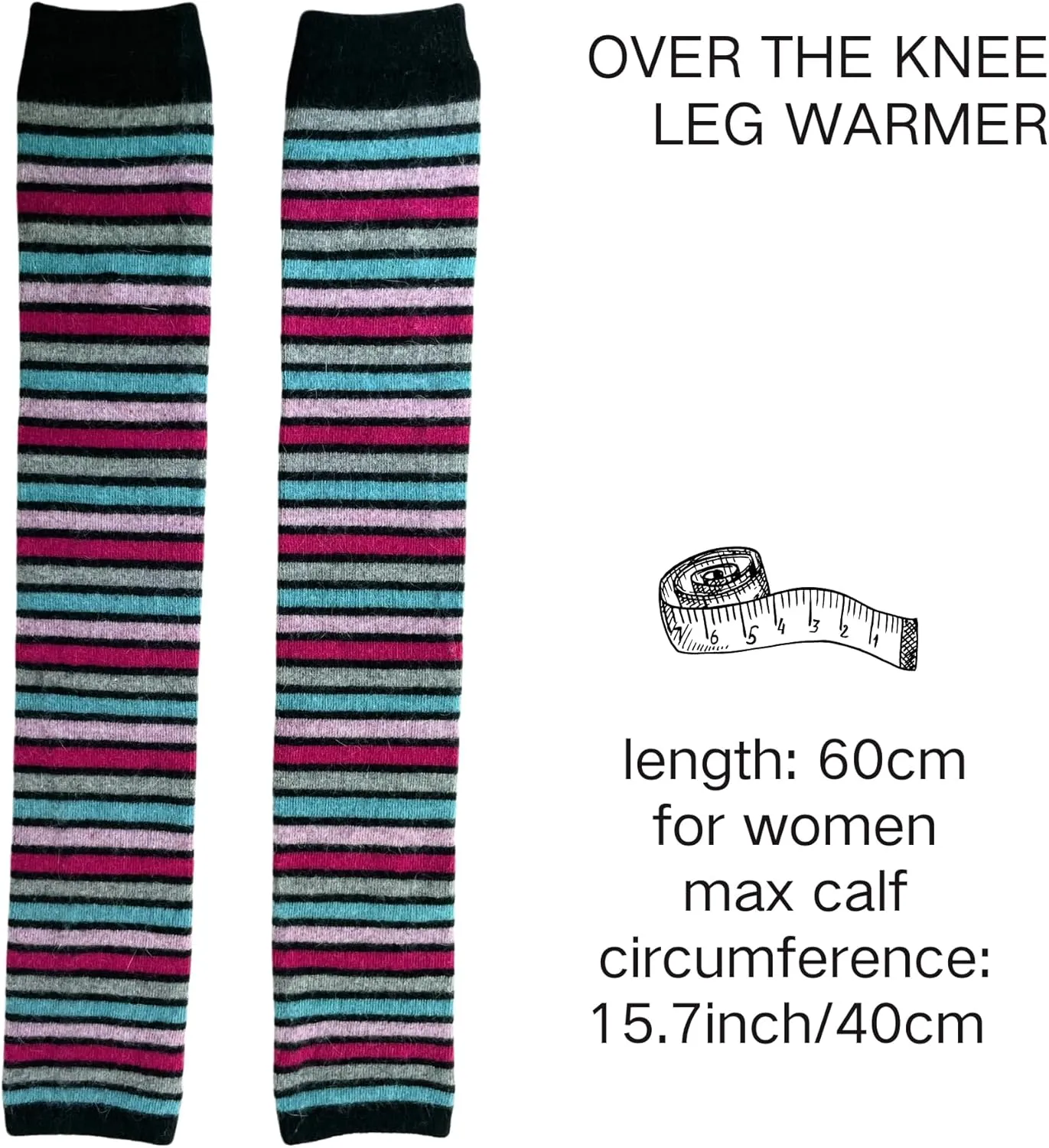 Wool Blended Striped Leg Warmers Y2K for Women Winter, 24 Inch Thigh High Stockings Over the Knee Socks by Daisy&Dino