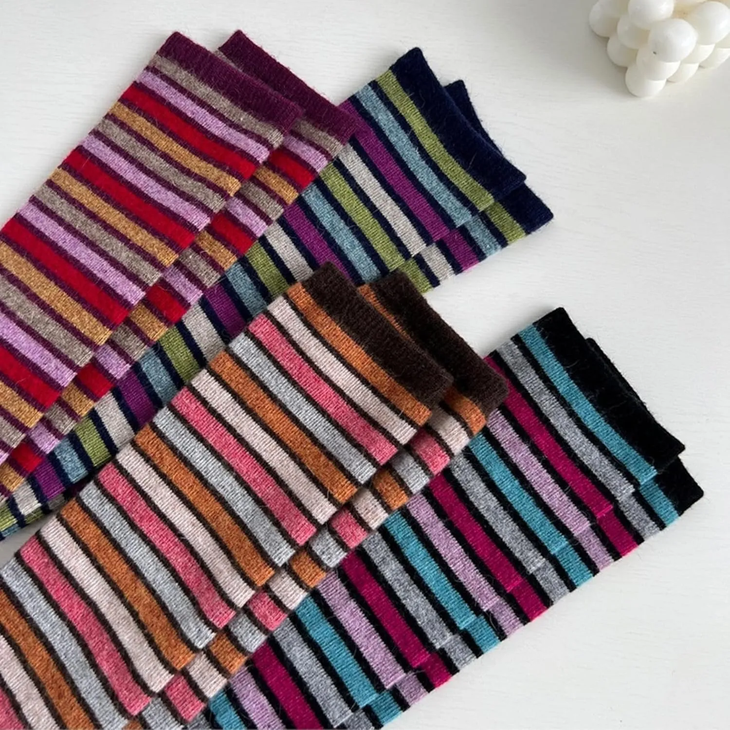 Wool Blended Striped Leg Warmers Y2K for Women Winter, 24 Inch Thigh High Stockings Over the Knee Socks by Daisy&Dino