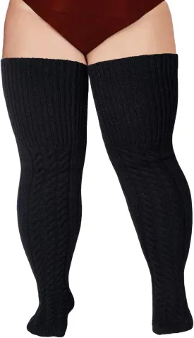 Wool Plus Size Thigh High Socks For Thick Thighs- Extra Long Womens Warm Cable Knit Over Knee Stockings Leg Warmers
