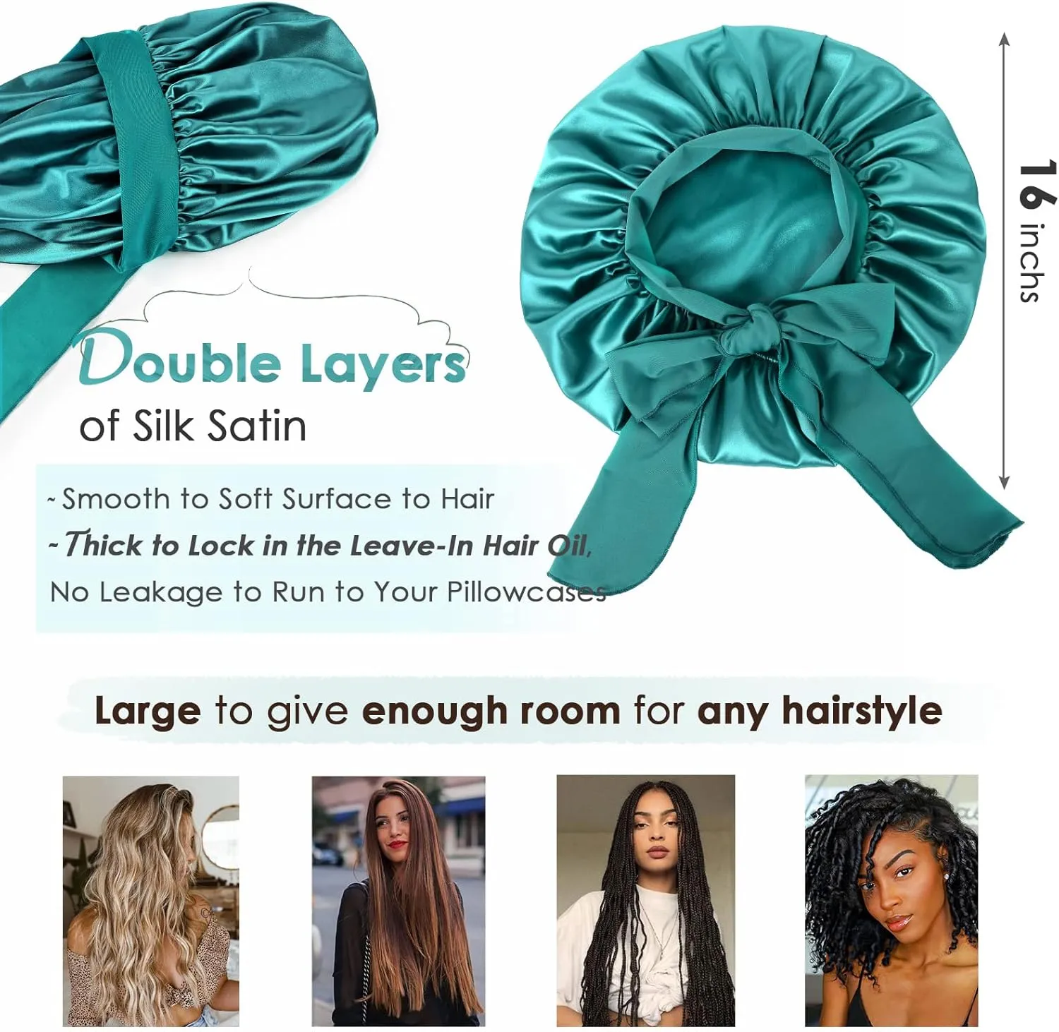 YANIBEST Silk Bonnet for Sleeping Women Satin Bonnet Double Layer Satin Lined Hair Bonnet with Tie Band Curly Hair