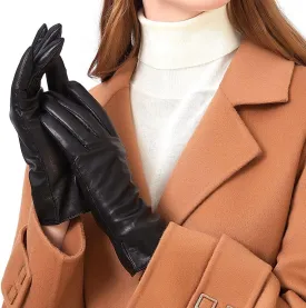 ZLUXURQ Luxury Italian Soft Leather Gloves for Women - Genuine SheepSkin Leather Womens Cold Weather Gloves Cashmere Lined