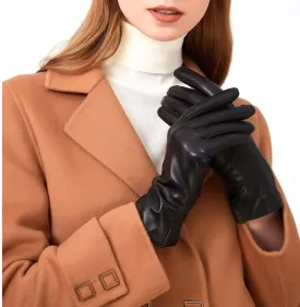 ZLUXURQ Luxury Italian Soft Leather Gloves for Women - Genuine SheepSkin Leather Womens Cold Weather Gloves Cashmere Lined