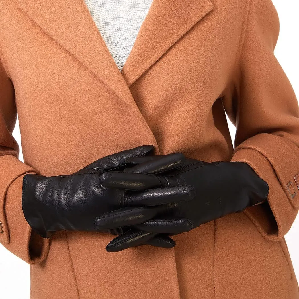 ZLUXURQ Luxury Italian Soft Leather Gloves for Women - Genuine SheepSkin Leather Womens Cold Weather Gloves Cashmere Lined