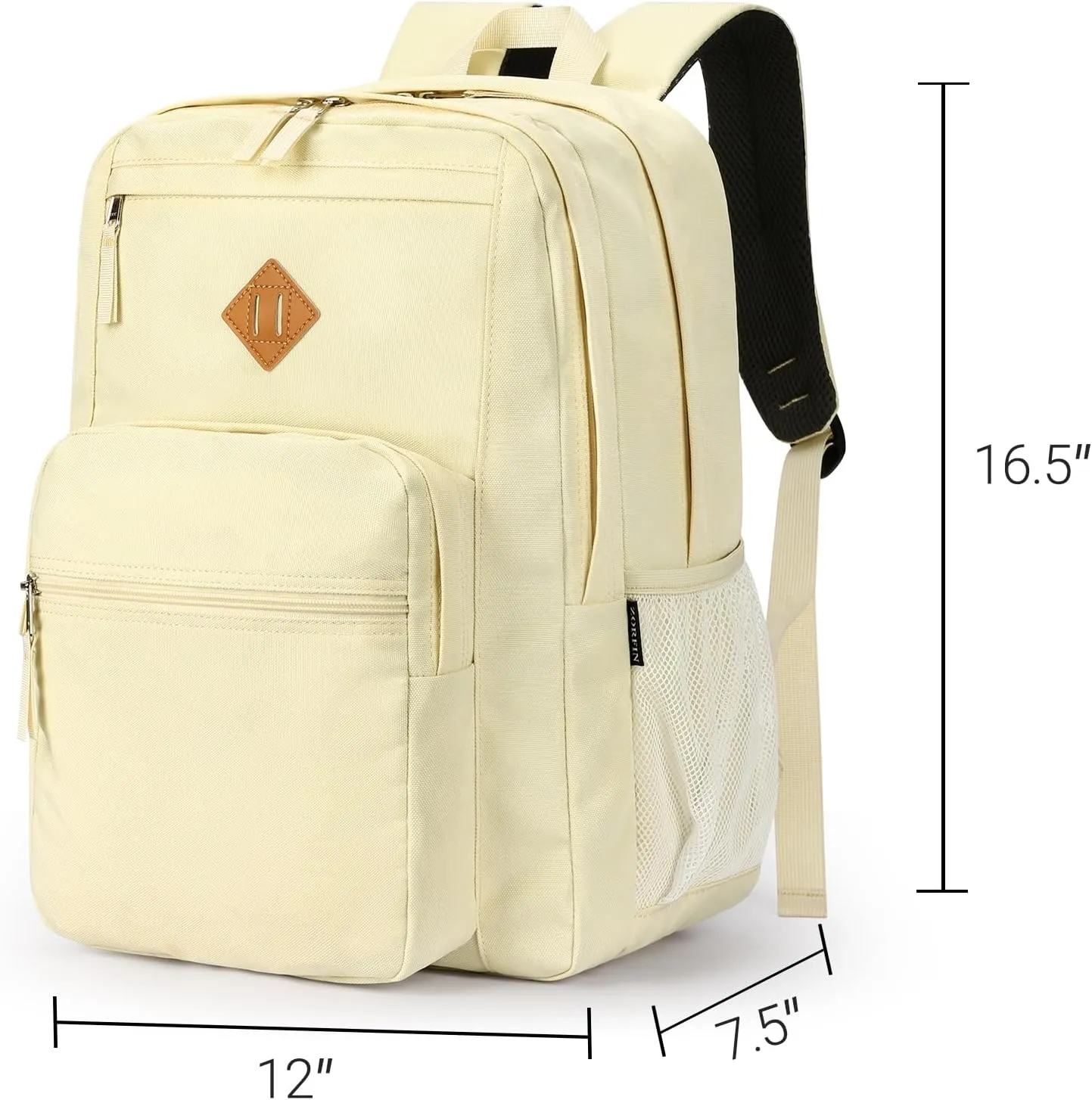 ZORFIN 26L Backpack for School, College, and Travel: Water Resistant Bookbag with 8 Compartments - Beige