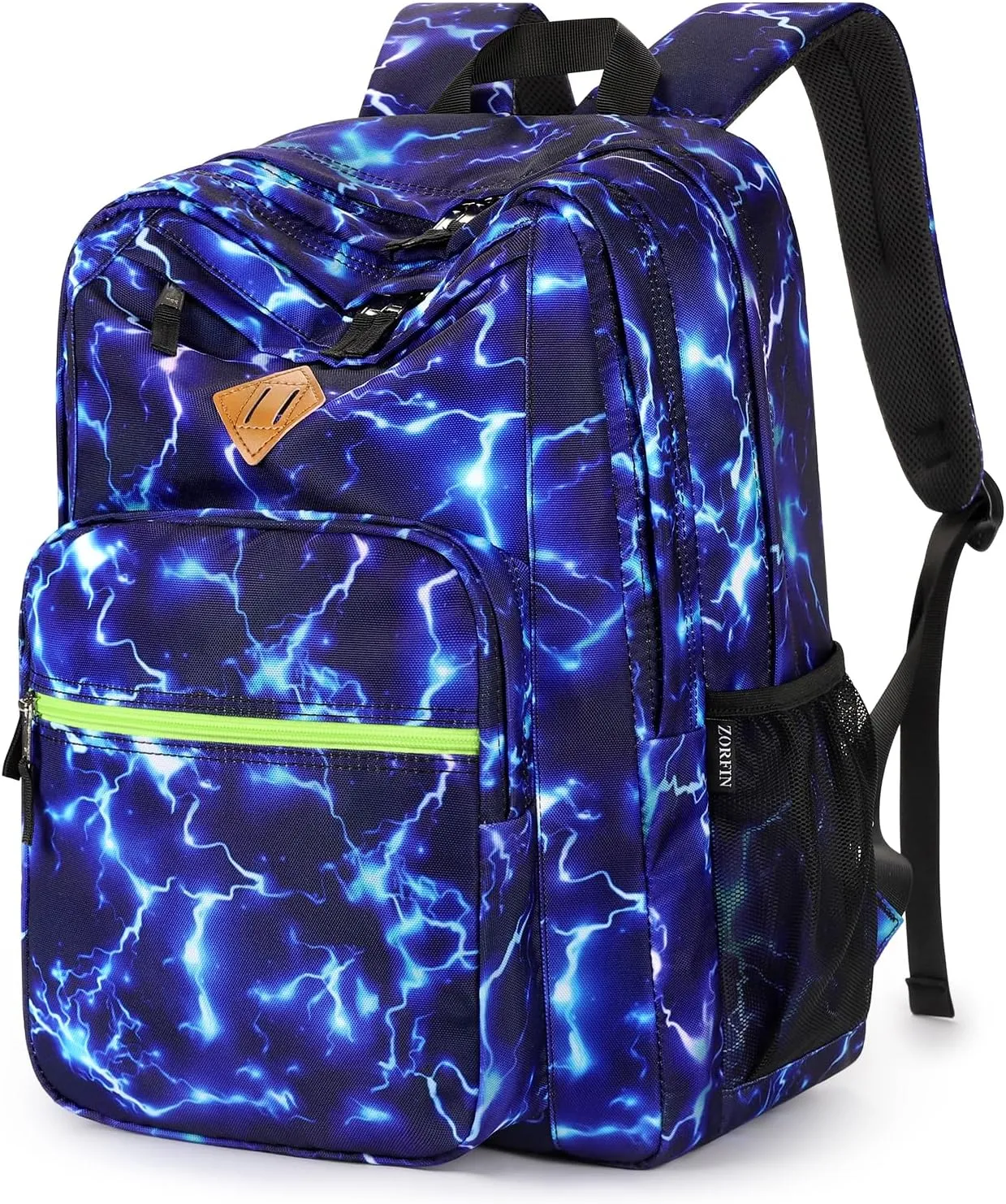 ZORFIN 26L Backpack for School, College, and Travel: Water Resistant Bookbag with 8 Compartments - Blue Lightning
