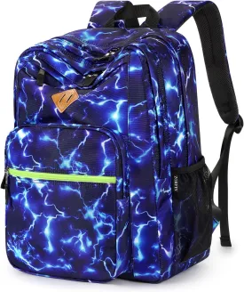 ZORFIN 26L Backpack for School, College, and Travel: Water Resistant Bookbag with 8 Compartments - Blue Lightning