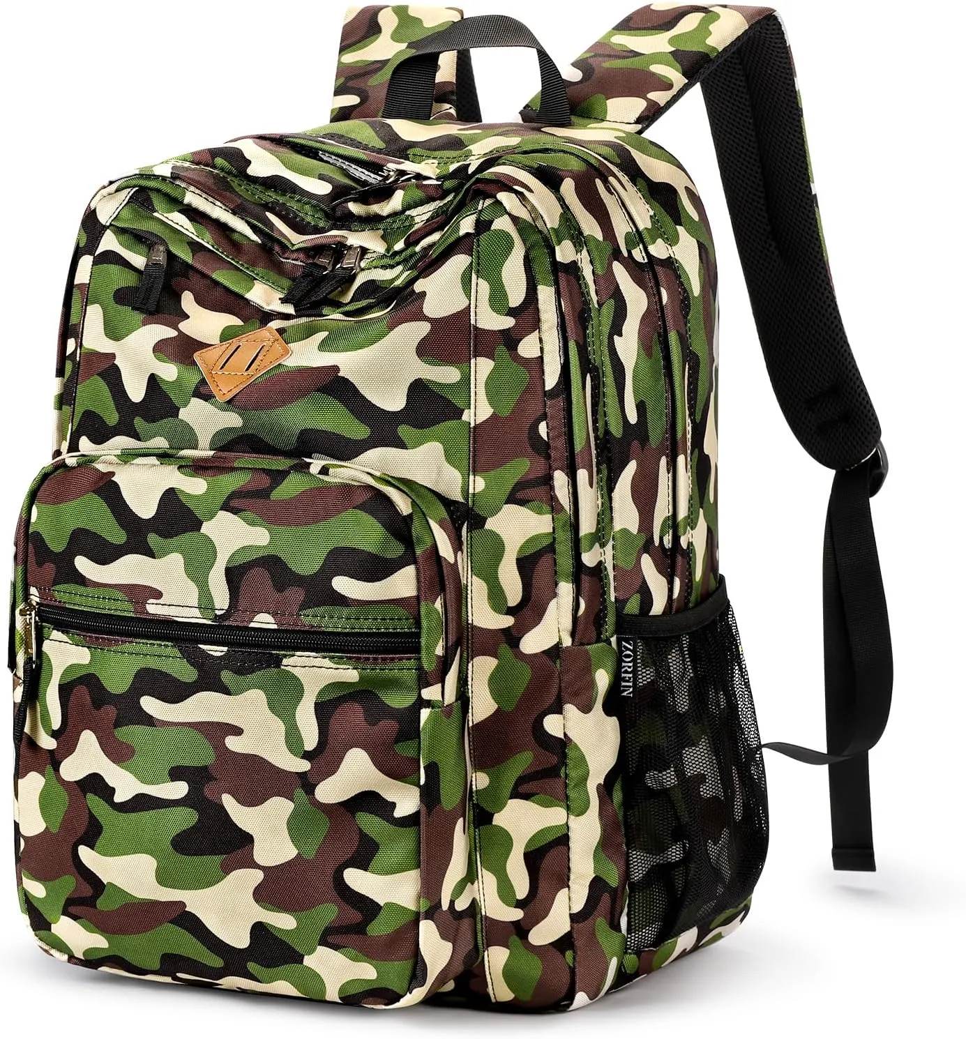 ZORFIN 26L Backpack for School, College, and Travel: Water Resistant Bookbag with 8 Compartments - Buckshot Camo