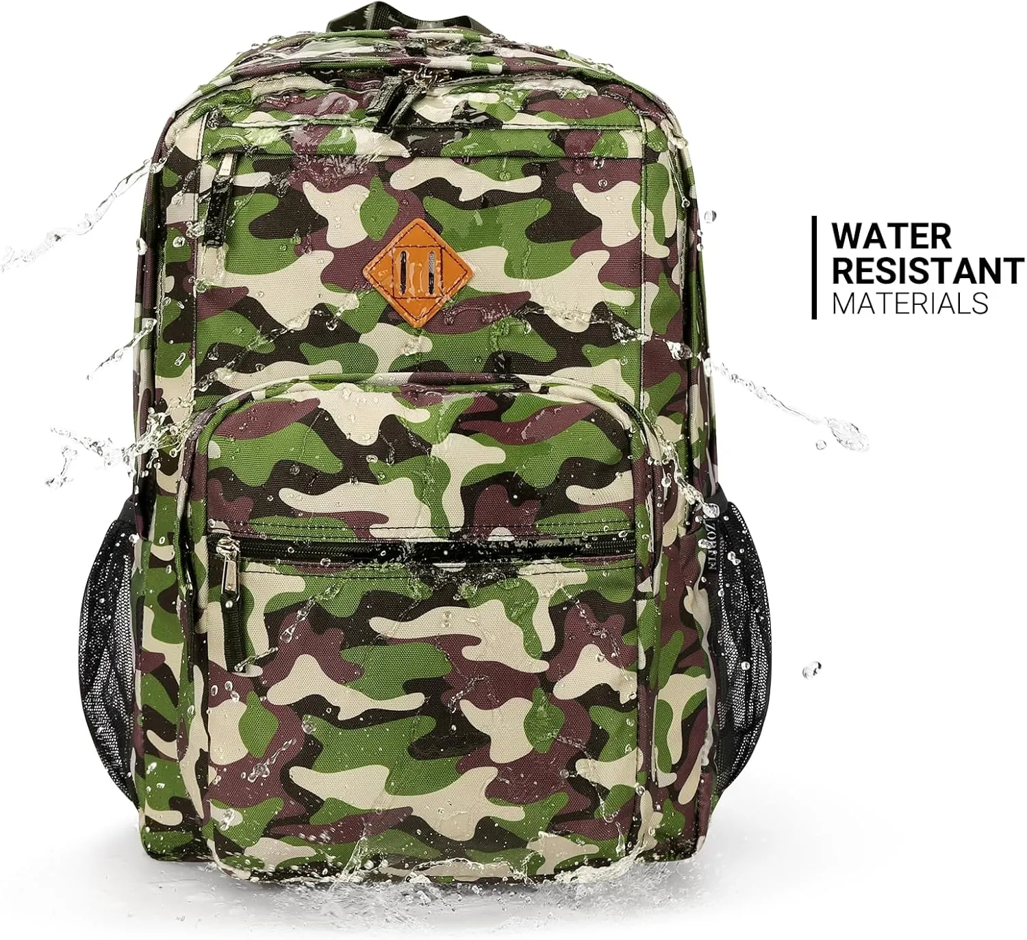 ZORFIN 26L Backpack for School, College, and Travel: Water Resistant Bookbag with 8 Compartments - Buckshot Camo