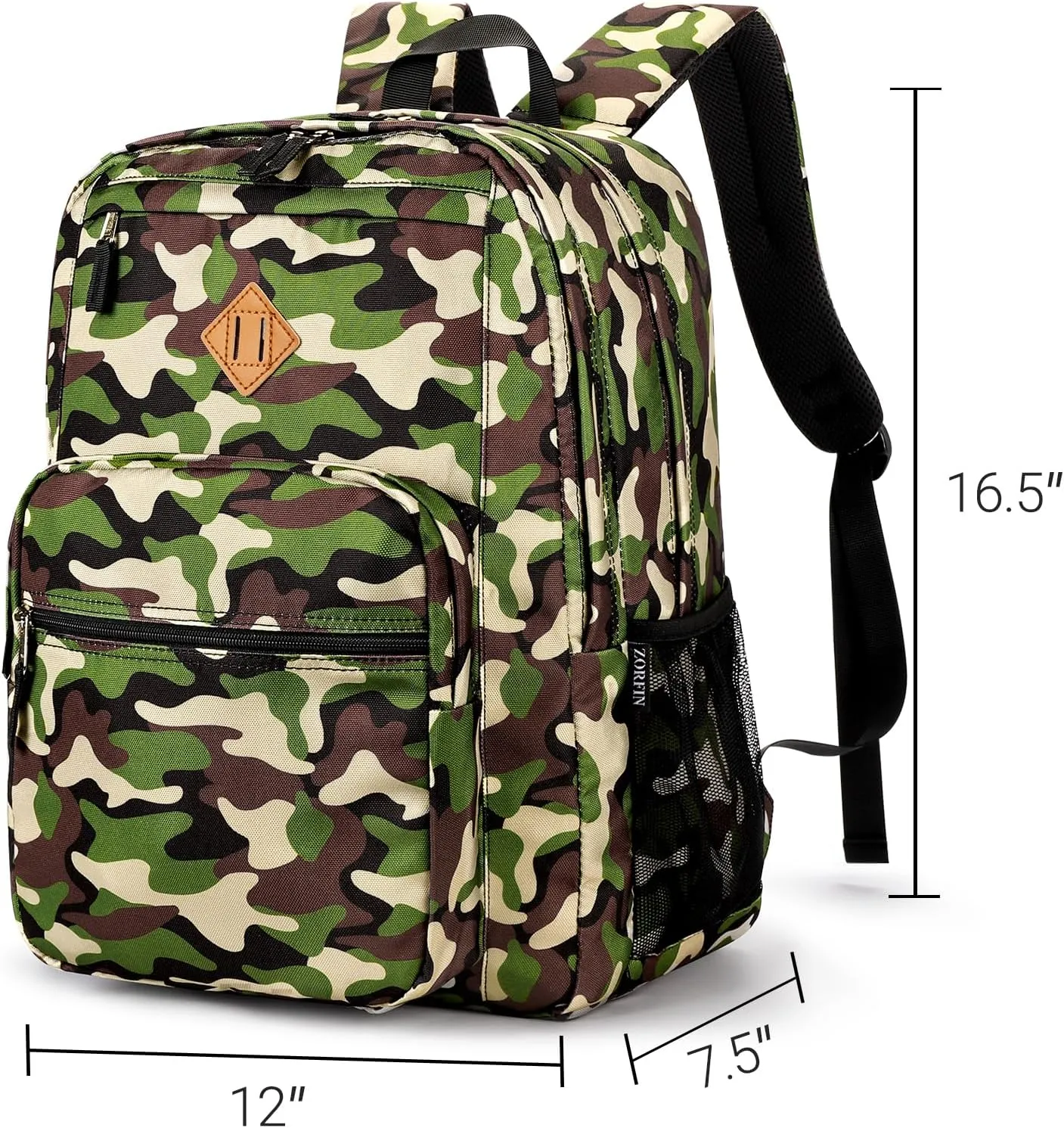 ZORFIN 26L Backpack for School, College, and Travel: Water Resistant Bookbag with 8 Compartments - Buckshot Camo