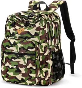 ZORFIN 26L Backpack for School, College, and Travel: Water Resistant Bookbag with 8 Compartments - Buckshot Camo