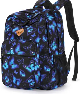 ZORFIN 26L Backpack for School, College, and Travel: Water Resistant Bookbag with 8 Compartments - Butterfly Black