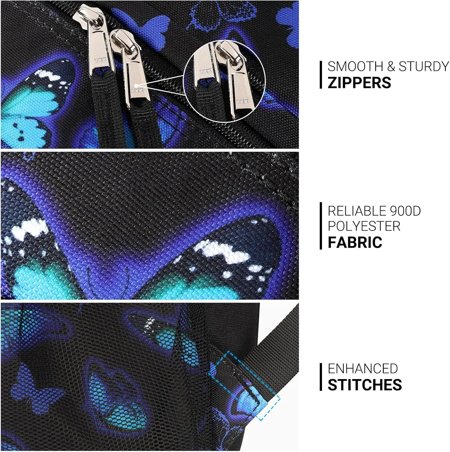 ZORFIN 26L Backpack for School, College, and Travel: Water Resistant Bookbag with 8 Compartments - Butterfly Black