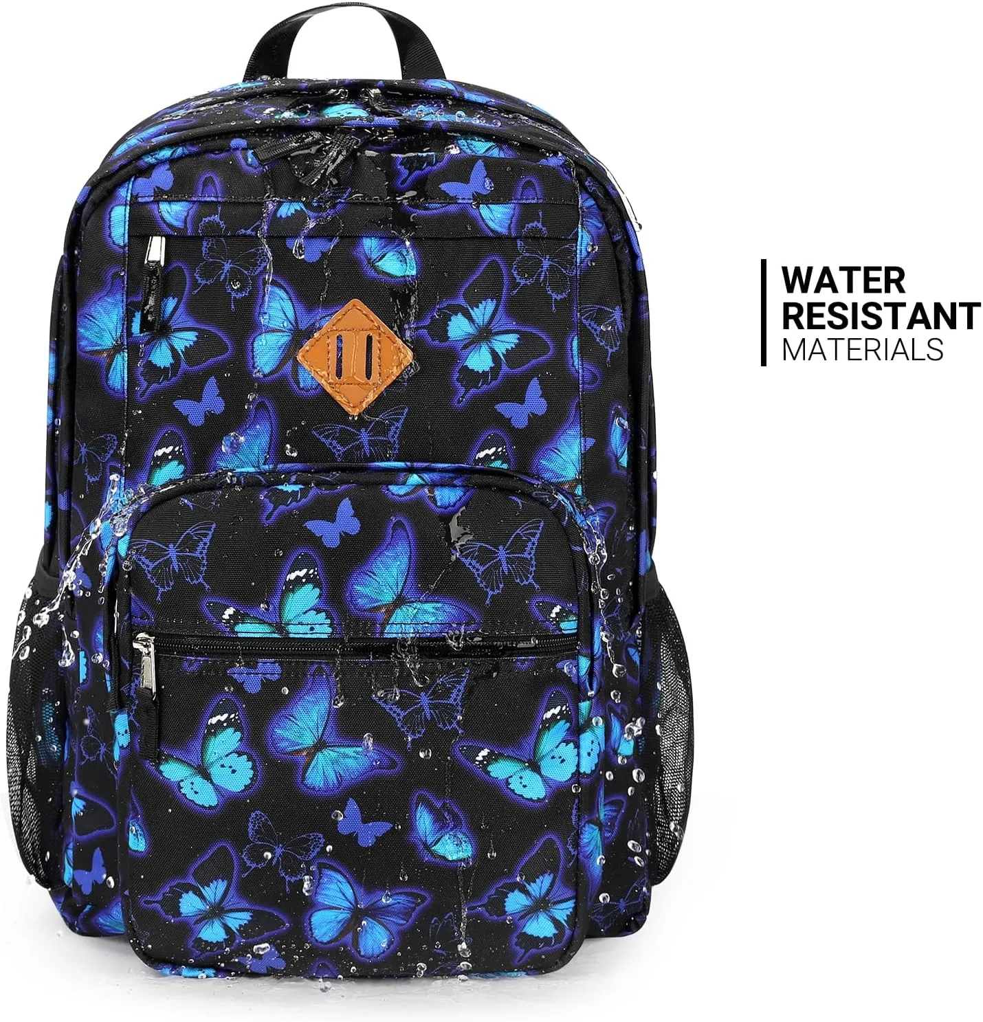 ZORFIN 26L Backpack for School, College, and Travel: Water Resistant Bookbag with 8 Compartments - Butterfly Black