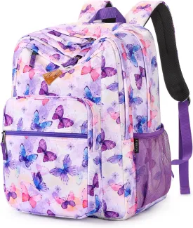 ZORFIN 26L Backpack for School, College, and Travel: Water Resistant Bookbag with 8 Compartments - Butterfly Purple