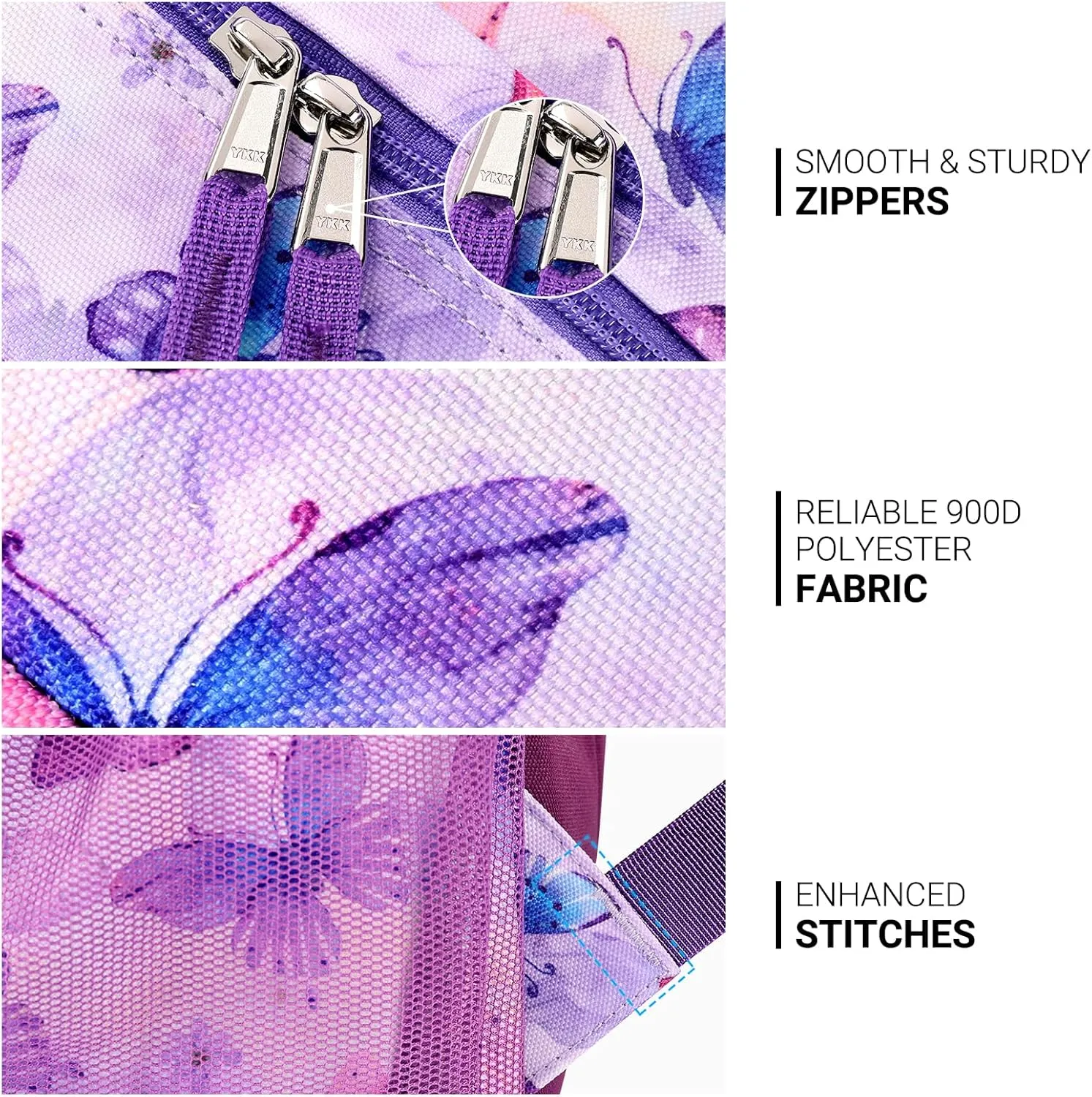 ZORFIN 26L Backpack for School, College, and Travel: Water Resistant Bookbag with 8 Compartments - Butterfly Purple