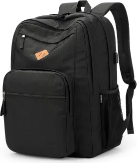 ZORFIN 36L Black Backpack for School Travel: Water Resistant Bookbag with 8 Compartments